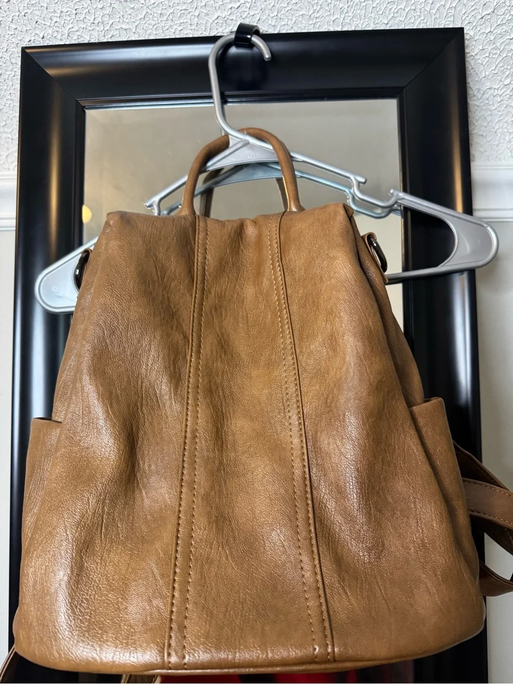 Leather Tote Backpack in Tan - Unbranded